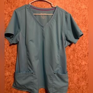 Healing Hands Aqua V-Neck Short Sleeve Scrub Top